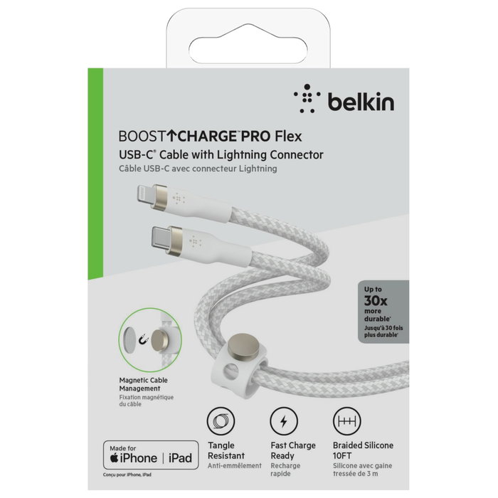 Belkin Cable USB-C a Lightning Flex de 3 m, Blanco