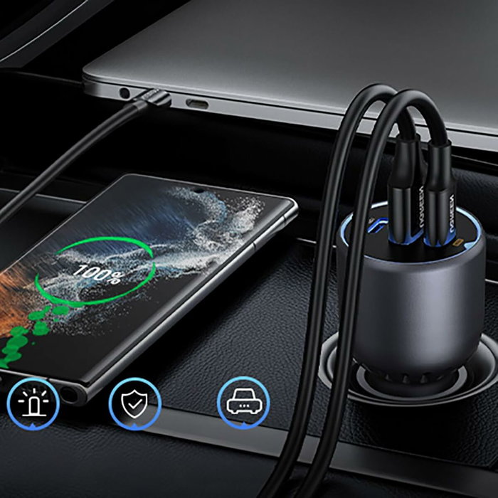 UGREEN Cargador Rápido para Coche 130W 3 Puertos, Gris UGREEN Cargador Rápido para Coche 130W 3 Puertos, Gris