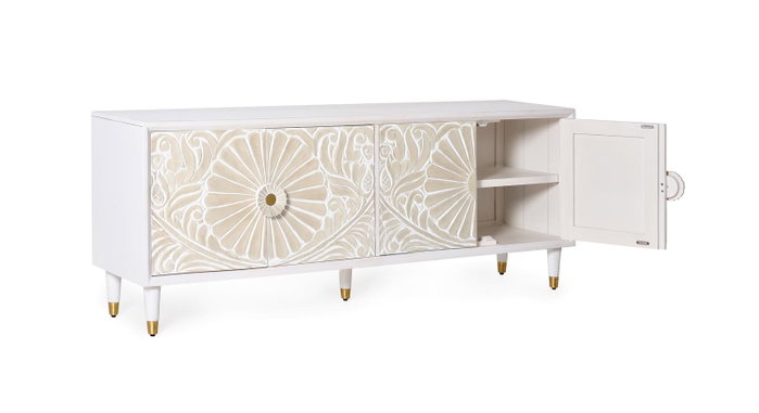 Giner y Colomer Mueble TV de Madera de Mango Blanco 170 cm con 4 Puertas