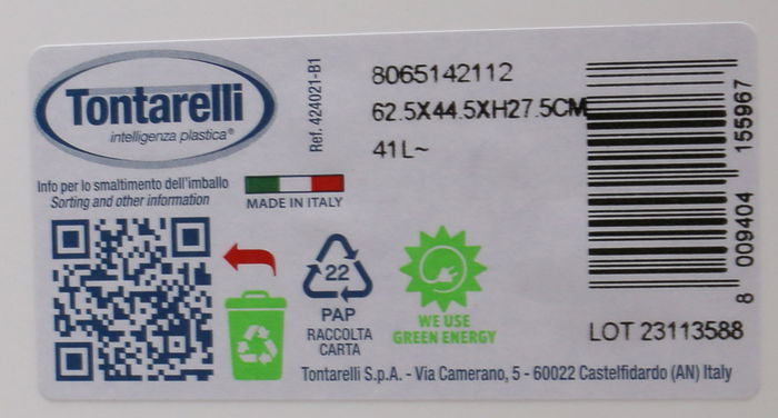 Tontarelli Cesta Ropa C/Asas 45L Cover Line Blanco 62.5x44.5x27.5 cm (12 Unidades)