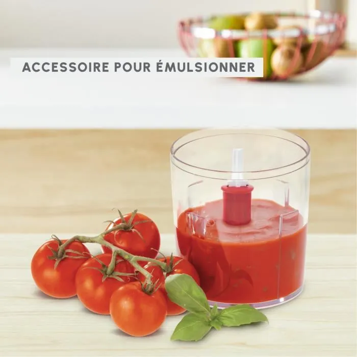 Mini Picadora MOULINEX, Bol de 500 ml, 2 velocidades, Cuchilla de acero inoxidable, Accesorio emulsionante, Made in France, Multi-Moulinette AT710110 Mini Picadora MOULINEX, Bol de 500 ml, 2 velocidades, Cuchilla de acero inoxidable, Accesorio emulsionante, Made in France, Multi-Moulinette AT710110