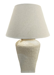 DKD Home Decor Lámpara de Sobremesa de Porcelana y Lino Blanco 45x45x75,5 cm