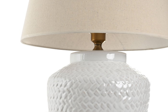 DKD Home Decor Lámpara de Sobremesa de Porcelana y Lino Blanco 45x45x75,5 cm