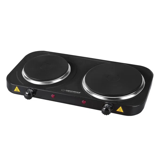 Esperanza EKH014K Placa Eléctrica 2 Zonas 2500W, Negro - Placa Eléctrica Portátil Compacta para Cocinar sin Gas, 48x23.5cm
