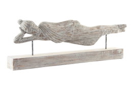 DKD Home Decor Figura de Buda de Madera Decapé Blanco 78x9x28 cm