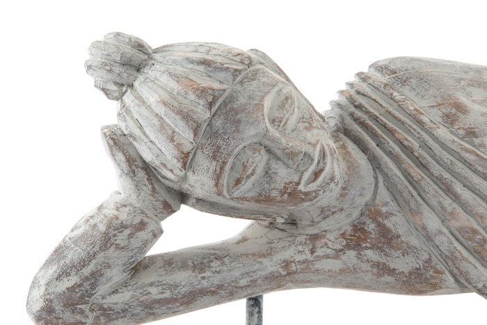 DKD Home Decor Figura de Buda de Madera Decapé Blanco 78x9x28 cm