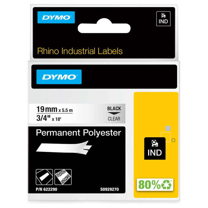 Dymo Rhino Permanent Polyester 19mm x 5.5m Negro/transparente Dymo Rhino Permanent Polyester 19mm x 5.5m Negro/transparente