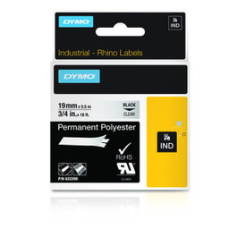Dymo RhinoPRO Permanent Polyester 19mm x 5,5m Negro sobre transparente