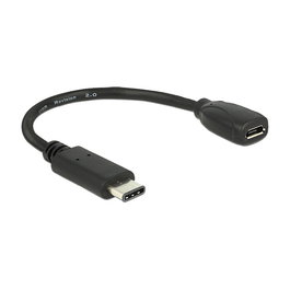 DeLOCK Adaptador USB C a Micro USB B 65578, USB 2.0, Macho/Hembra, Longitud Cable 15 cm, Negro