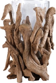 DKD Home Decor Jarrón Raíz de Teca Reciclada y Cristal Marrón 40x40x50