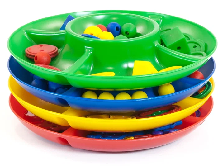 Miniland Juego de Bandejas de Clasificación con 5 Compartimentos, Set de 4 Unidades, Diámetro 26 cm