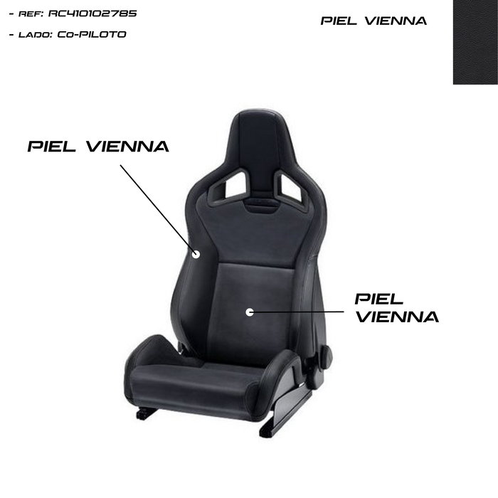 Recaro Asiento Deportivo Sportster CS - Con Calefaccion, Piel Vienna Negro, Para Copiloto, Homologado TUV, Ref RC410102785