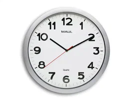 Maul Reloj de Pared Redondo Eléctrico 40 cm Diámetro, Marco Plástico Irrompible, Cristal Mineral, Números Arábigos Negros, Color Plata