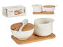 Vessia Set Azucarero y Lechera de Cerámica y Bambú Blanco y Natural 19.5x7.5x10.5 cm (Set de 12)