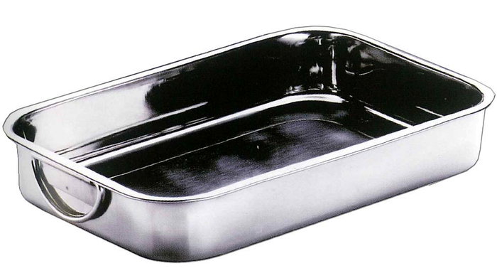 Rustidera de acero inoxidable 18/10 con asa abatible 42,0x30,5x6,5 cm. Rustidera de acero inoxidable 18/10 con asa abatible 42,0x30,5x6,5 cm.