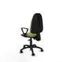 Silla de oficina Algarra con mecanismo Asincro tapizada con Tela color Verde oliva. Equipada con Base poliamida negra, Brazos fijos y Ruedas de nailon 50 mm