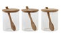 DKD Home Decor Set de 3 Azucareros de Borosilicato y Bambú con Cuchara Natural
