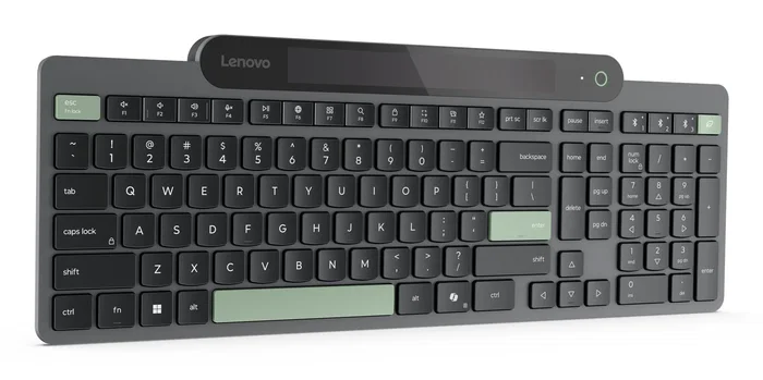 Lenovo Teclado Bluetooth Inalámbrico Autocargable Solar ES 172 - Español, Negro/Verde, 109 Teclas, Layout Completo, Conexión Multi-Dispositivo, Windows 10/11