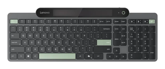 Lenovo Teclado Bluetooth Inalámbrico Autocargable Solar ES 172 - Español, Negro/Verde, 109 Teclas, Layout Completo, Conexión Multi-Dispositivo, Windows 10/11