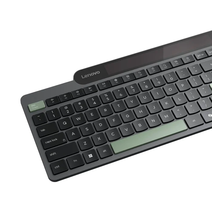 Lenovo Teclado Bluetooth Inalámbrico Autocargable Solar ES 172 - Español, Negro/Verde, 109 Teclas, Layout Completo, Conexión Multi-Dispositivo, Windows 10/11