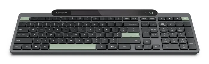 Lenovo Teclado Bluetooth Inalámbrico Autocargable Solar ES 172 - Español, Negro/Verde, 109 Teclas, Layout Completo, Conexión Multi-Dispositivo, Windows 10/11