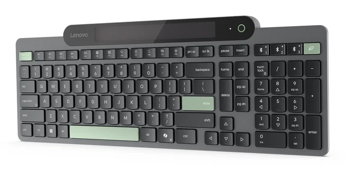 Lenovo Teclado Bluetooth Inalámbrico Autocargable Solar ES 172 - Español, Negro/Verde, 109 Teclas, Layout Completo, Conexión Multi-Dispositivo, Windows 10/11