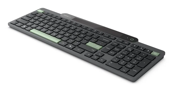 Lenovo Teclado Bluetooth Inalámbrico Autocargable Solar ES 172 - Español, Negro/Verde, 109 Teclas, Layout Completo, Conexión Multi-Dispositivo, Windows 10/11