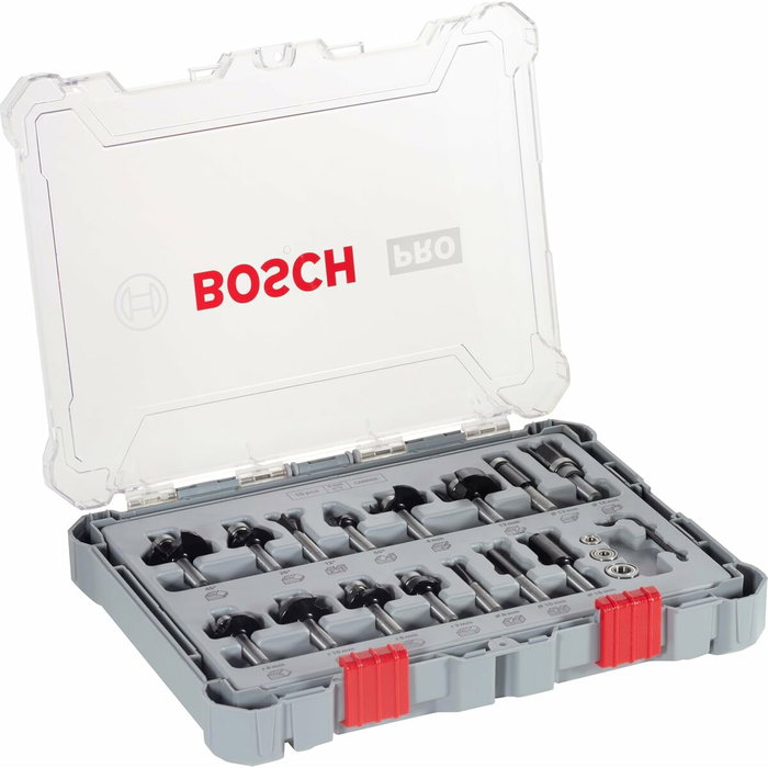 Bosch Professional Juego de brocas para fresadora - 15 piezas - Vástago de 8 mm