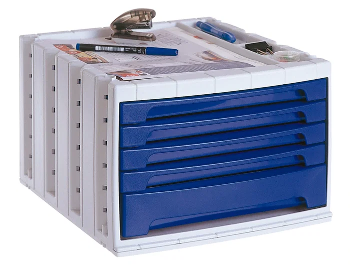 Archivo 2000 Fichero Cajones Sobremesa 305x370x215 mm Organizador Oficina 5 Cajones Azul Opaco