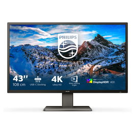 Philips 439P1/00 Monitor 4K Ultra HD 42.5" (108 cm) VA, DisplayHDR 400, 4 ms, 3x HDMI, DP, USB-C 90W, KVM, Altavoces, Negro