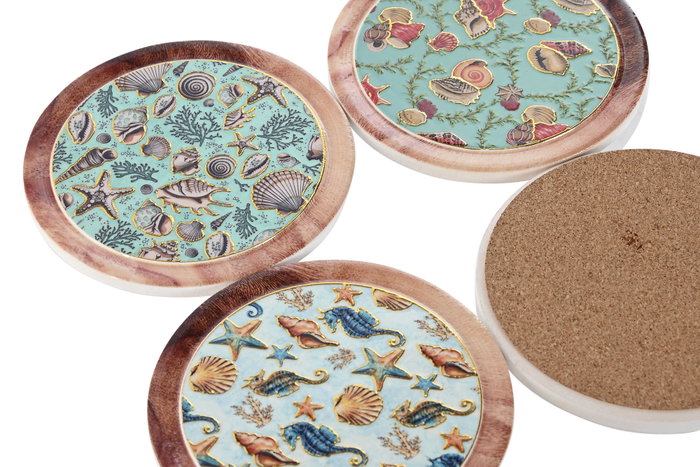 DKD Home Decor Posavasos de Dolomite Marino Surtido de 12 unidades