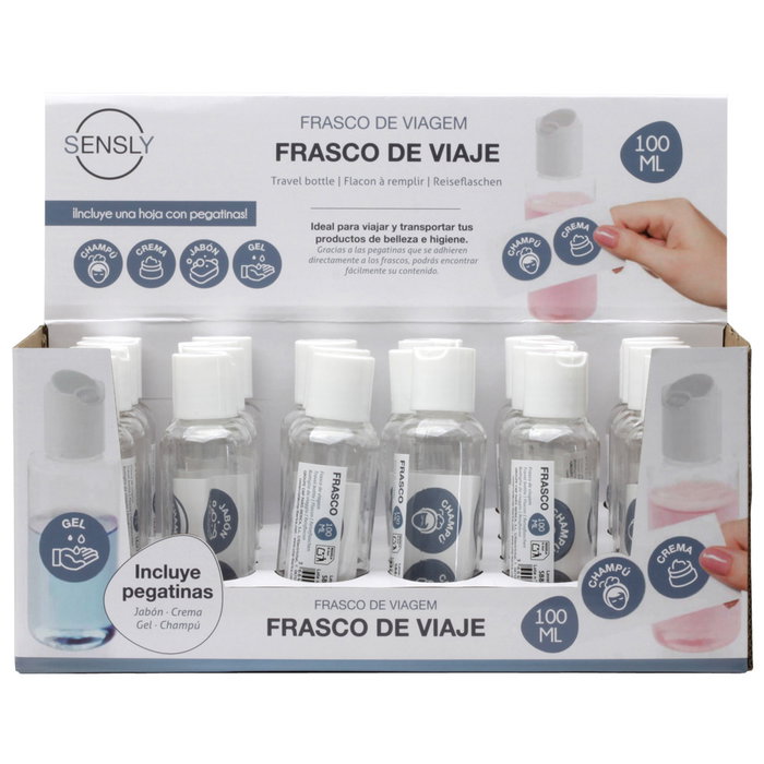 Sensly Frasco Vacío 100 Ml con Pico Vertedor y Etiquetas Adhesivas para Productos de Viaje
