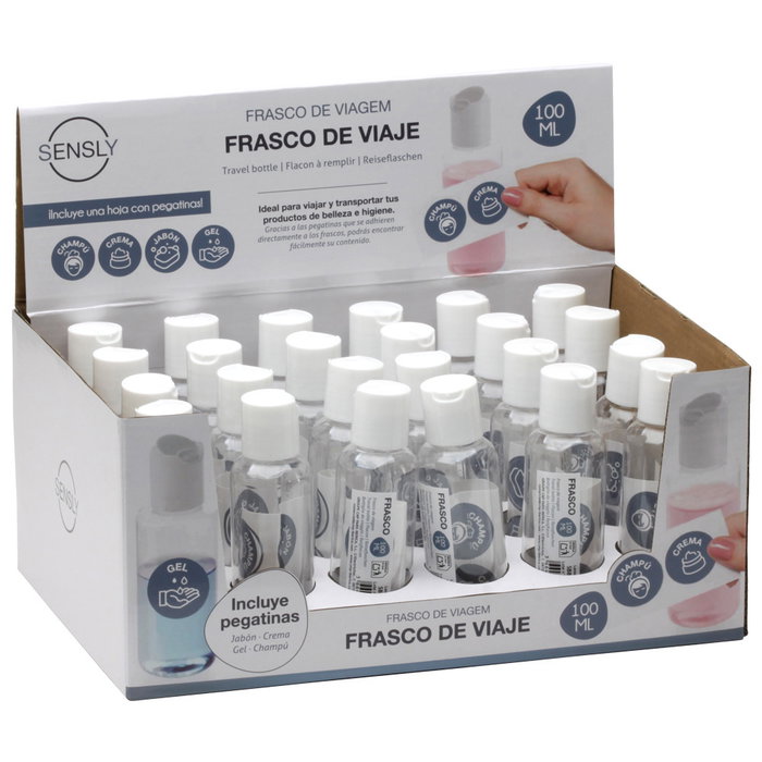 Sensly Frasco Vacío 100 Ml con Pico Vertedor y Etiquetas Adhesivas para Productos de Viaje