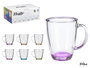 Vivalto Taza Desayuno Vidrio 310 ml con Asa Color Transparente, Rosa, Morado, Azul, Naranja, Verde, Amarillo - 12 x 10.5 x 9 cm (Set de 24)