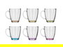 Vivalto Taza Desayuno Vidrio 310 ml con Asa Color Transparente, Rosa, Morado, Azul, Naranja, Verde, Amarillo - 12 x 10.5 x 9 cm (Set de 24)