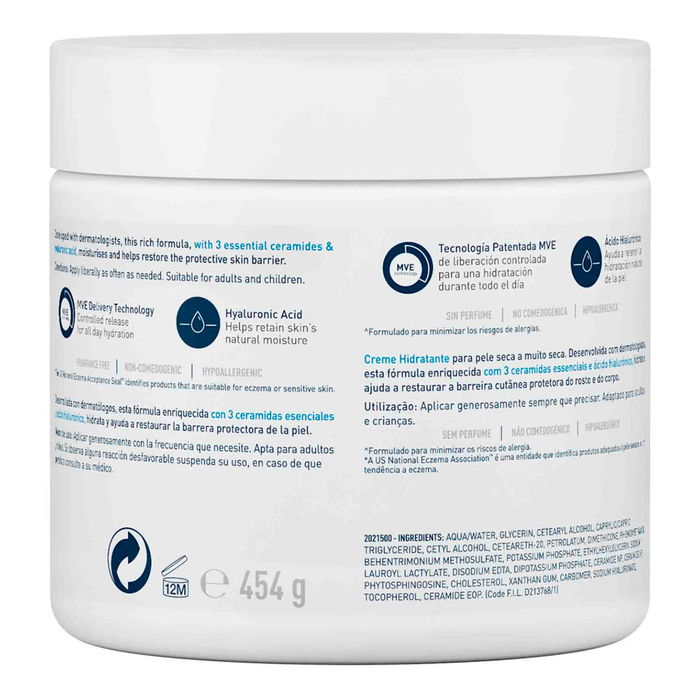 Cerave Crema Hidratante Rostro y Cuerpo con Ácido Hialurónico y Ceramidas Esenciales 454 gr
