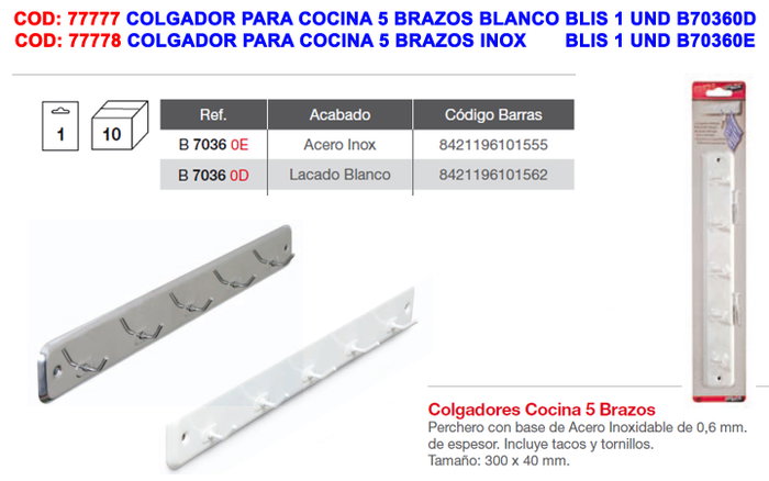 BRINOX Colgador para Cocina de 5 Brazos Blanco BRINOX Colgador para Cocina de 5 Brazos Blanco