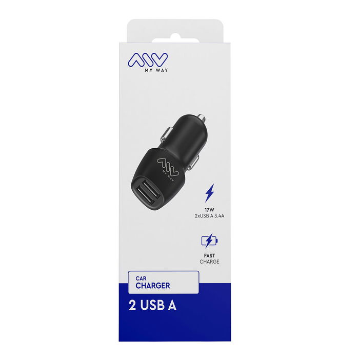 myway cargador coche 2 USB 3.4A negro