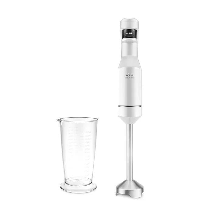 Ufesa Mars 1200 Max Batidora de Mano de Inmersión 1500W Acero Inoxidable y Blanco con Vaso Medidor, 70106095