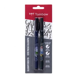 Tombow WS-BHS-2P Blister 2 Rotuladores Base Agua Punta Dura + Blanda Negro