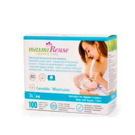 MASMI Discos de Lactancia de Tela Lavables, Algodón Ecológico GOTS, Alta Absorción, Pack de 100 Lavados, Blanco