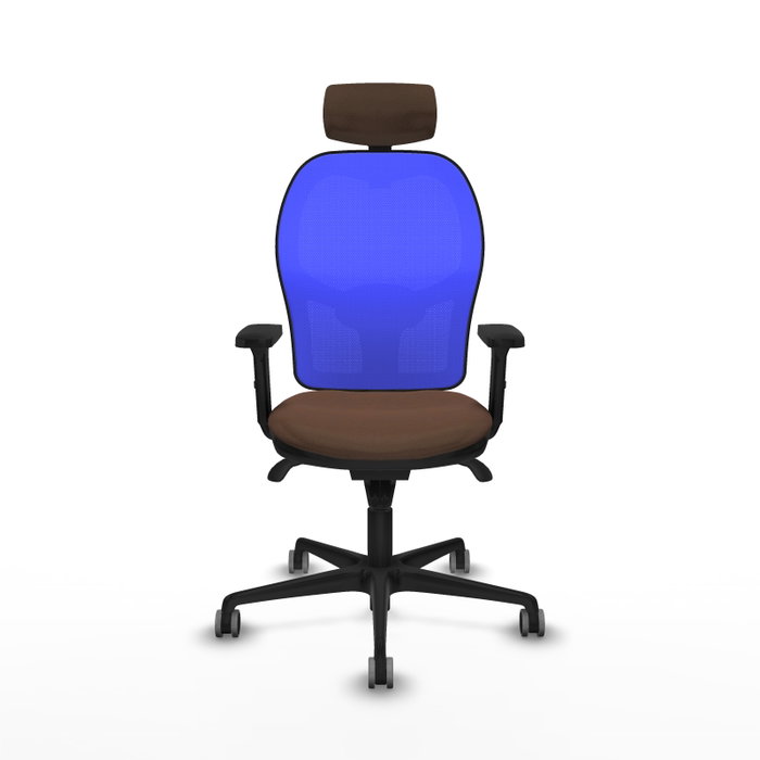 PIQUERAS Y CRESPO Silla de oficina Jorquera con mecanismo Sincro, tela marrón y malla azul PIQUERAS Y CRESPO Silla de oficina Jorquera con mecanismo Sincro, tela marrón y malla azul