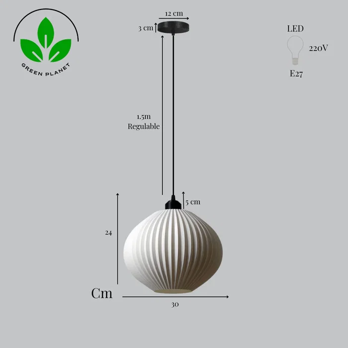 Lámpara Colgante Idali Blanco/Florón Negro/Cable Negro, Compatible con Bombillas LED E27