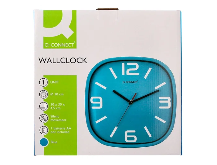 Q-connect Reloj de Pared Redondo Plástico Azul 30 cm Movimiento Silencioso