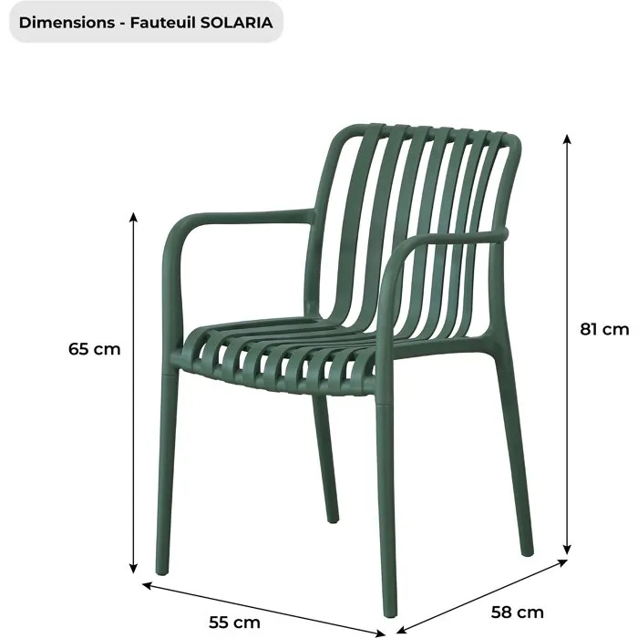SOLARIA Sillas de Jardín Apilables, Juego de 4, Polipropileno Reforzado, 55 x 58 x 81 cm, Verde