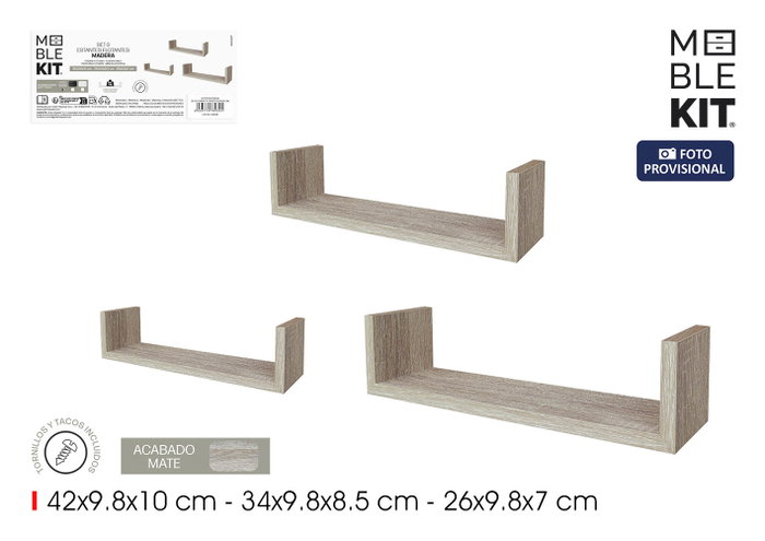 Moblekit Set de 3 Estantes Flotantes Roble Moblekit Set de 3 Estantes Flotantes Roble