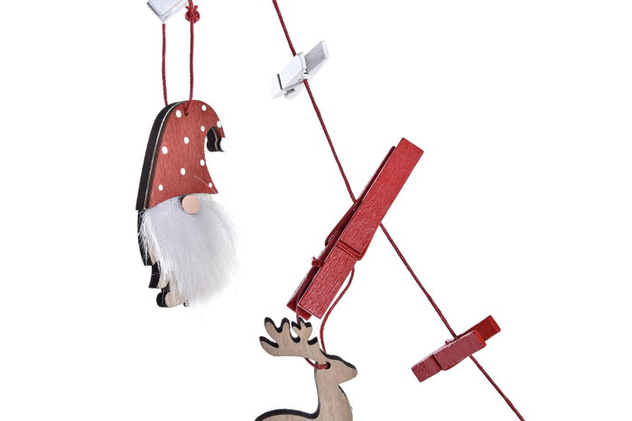 DKD Home Decor Guirnalda MDF con Pinzas Rojo y Blanco