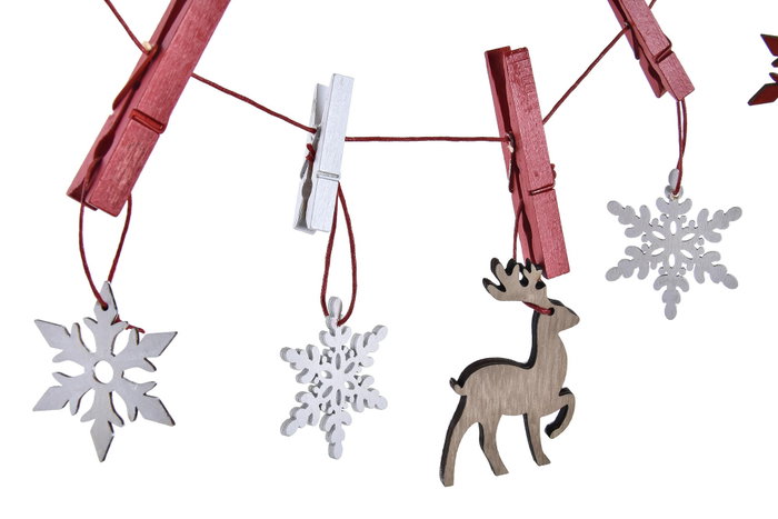 DKD Home Decor Guirnalda MDF con Pinzas Rojo y Blanco