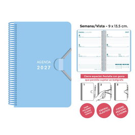 SENFORT Agenda Anual 2027 Mini Espiral Azul Pastel