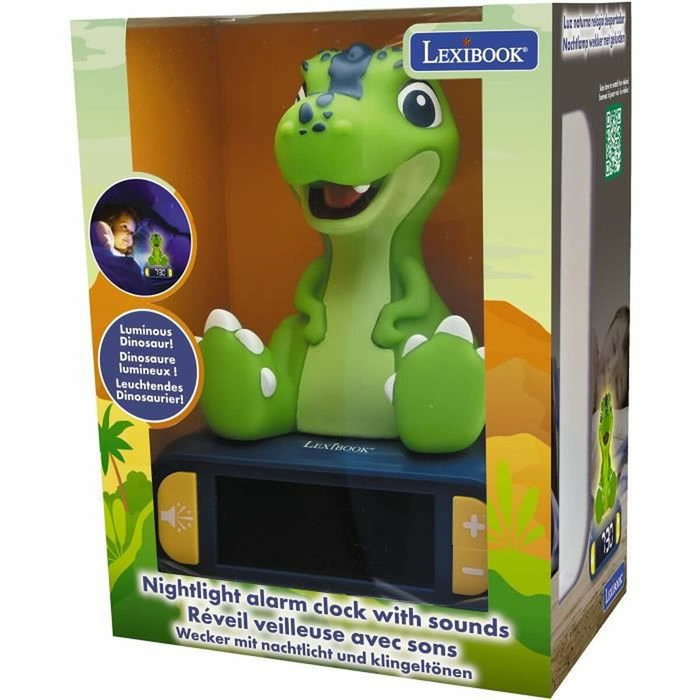 Lexibook Despertador Digital de Dinosaurio con Luz 3D y Efectos de Sonido